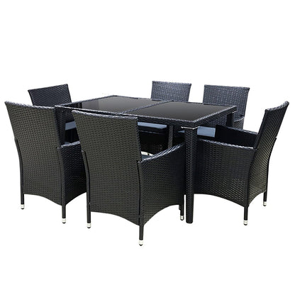 Gardeon Outdoor Dining Set 7 Piece Wicker Lounge Setting Black