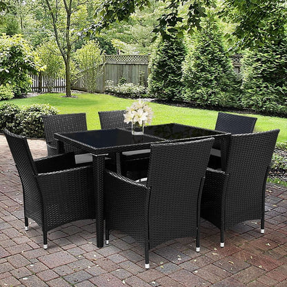 Gardeon Outdoor Dining Set 7 Piece Wicker Lounge Setting Black