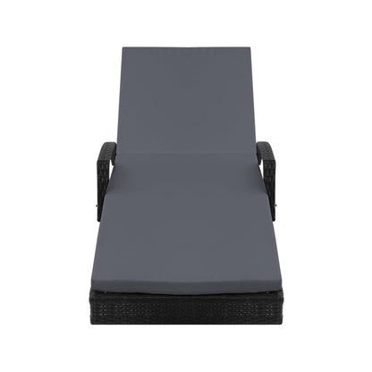 Gardeon 2PC Sun Lounge Wicker Lounger Outdoor Furniture Beach Chair Patio Adjustable Cushion Black