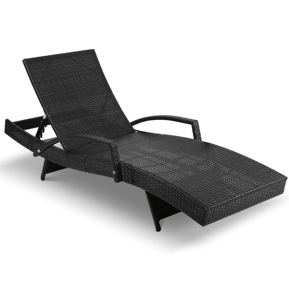 Gardeon 2x Sun Lounge Wicker Lounger Outdoor Furniture Beach Chair Armrest Adjustable Black
