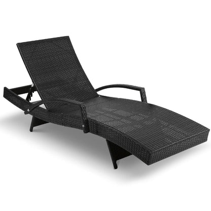 Gardeon 2x Sun Lounge Wicker Lounger Outdoor Furniture Beach Chair Armrest Adjustable Black