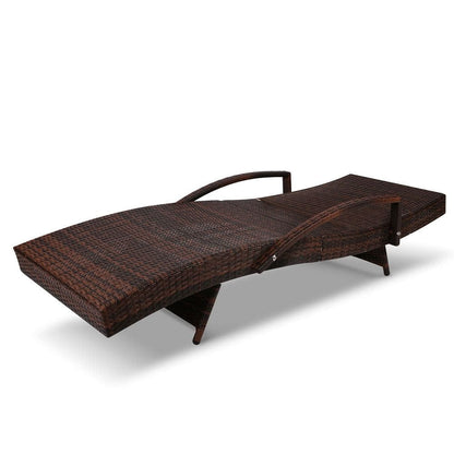 Gardeon Sun Lounge Wicker Lounger Outdoor Furniture Beach Chair Armrest Adjustable Brown