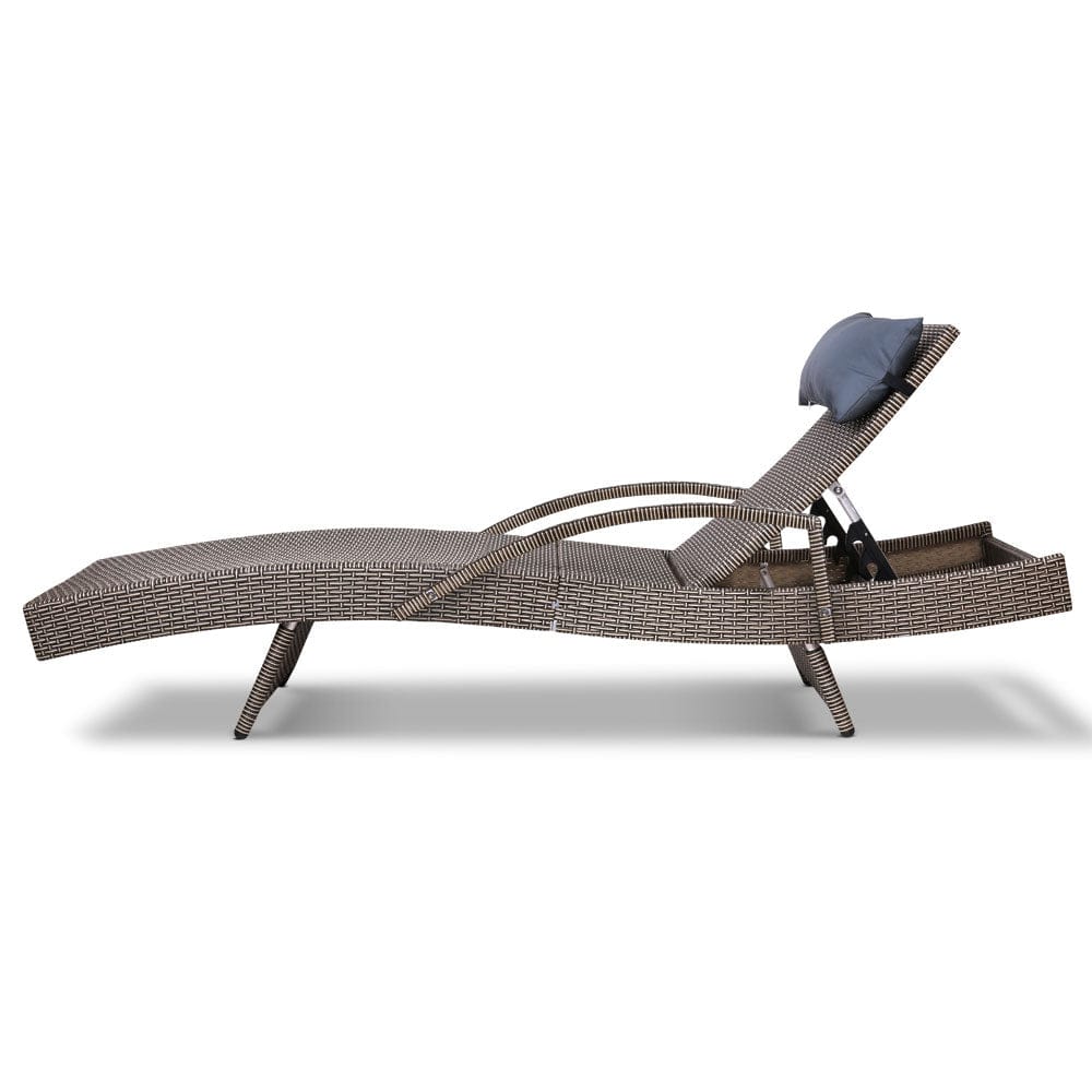 Gardeon Sun Lounge Wicker Lounger Outdoor Furniture Beach Armchair Adjustable Grey&Beige