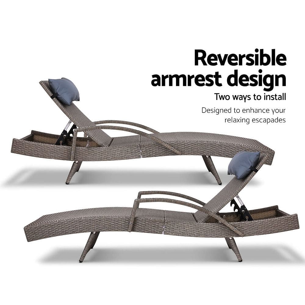 Gardeon Sun Lounge Wicker Lounger Outdoor Furniture Beach Armchair Adjustable Grey&Beige