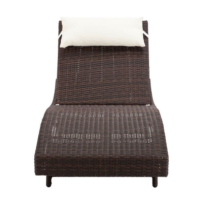 Gardeon 2PC Sun Lounge Wicker Lounger Outdoor Furniture Beach Chair Garden Adjustable Brown