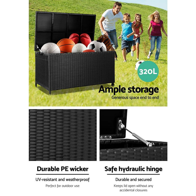 Gardeon 320L Outdoor Wicker Storage Box - Black