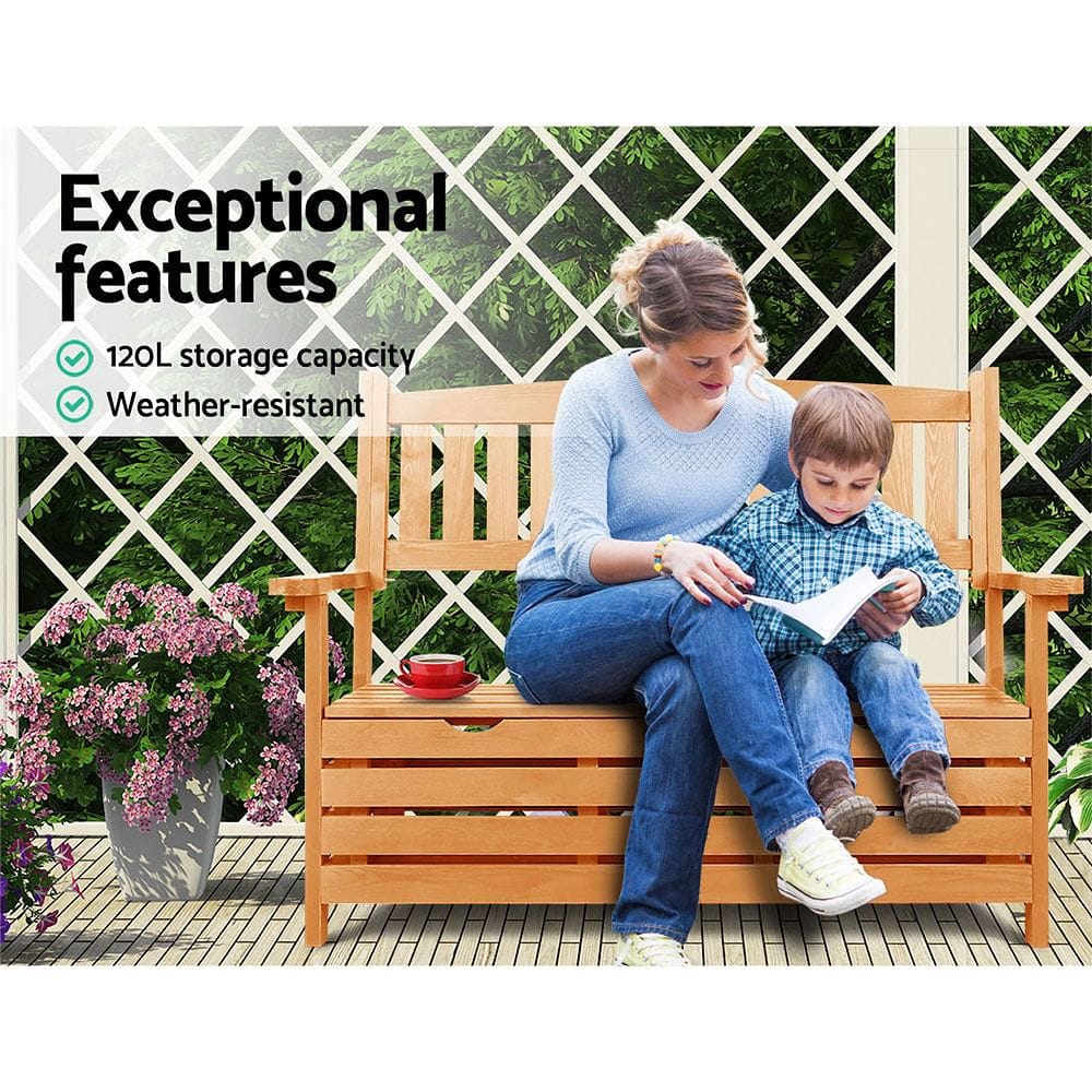 Gardeon Outdoor Storage Bench Box Wooden Garden Chair 2 Seat Timber Furniture