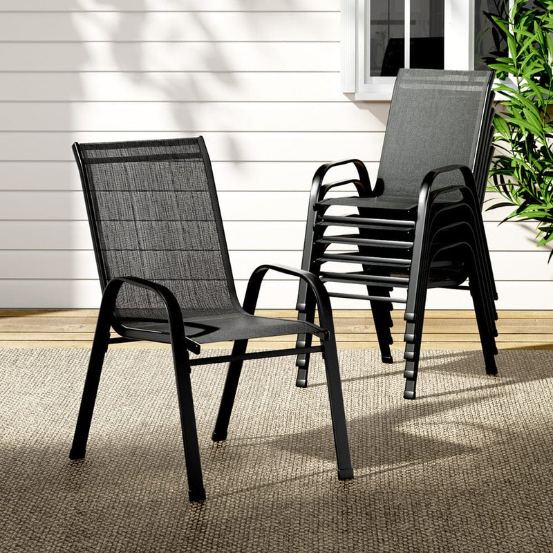 Gardeon 6PC Outdoor Dining Chairs Stackable Lounge Chair Patio Furniture Black