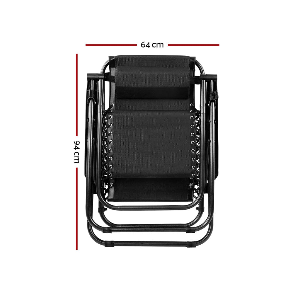 Gardeon 2PC Zero Gravity Chair Folding Outdoor Recliner Adjustable Sun Lounge Camping Black