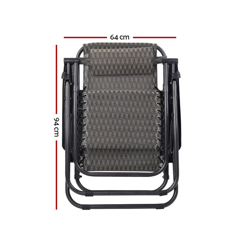Gardeon 2PC Zero Gravity Chair Folding Outdoor Recliner Adjustable Sun Lounge Camping Grey