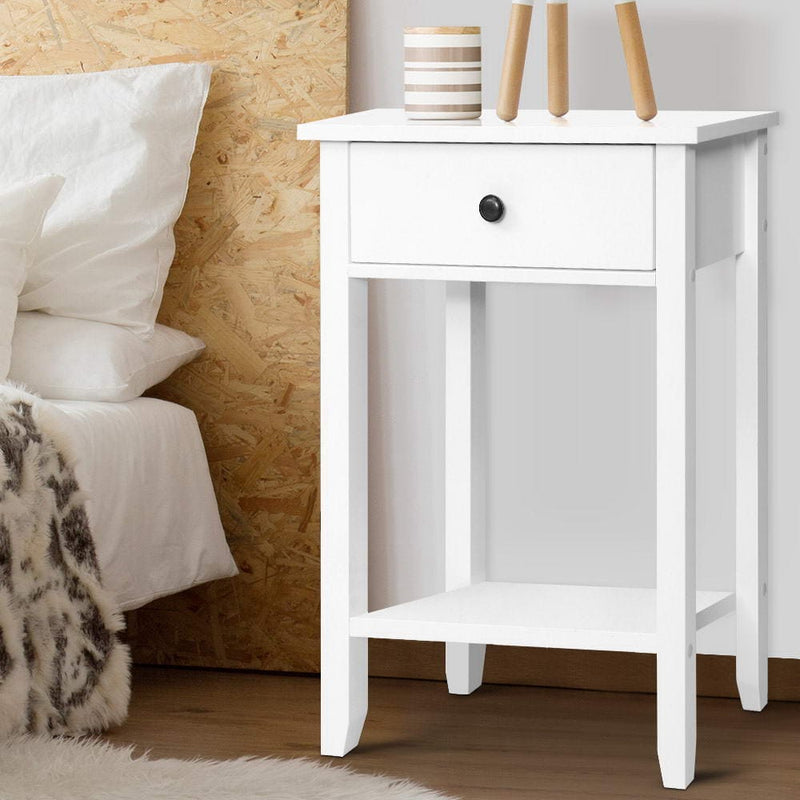 Artiss Bedside Table 1 Drawer with Shelf - BOWIE White