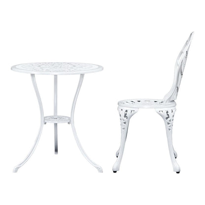 Gardeon 3PC Outdoor Setting Bistro Set Chairs Table Cast Aluminum Patio Furniture Tulip White
