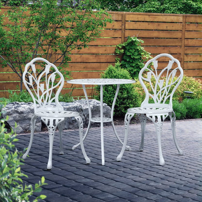 Gardeon 3PC Outdoor Setting Bistro Set Chairs Table Cast Aluminum Patio Furniture Tulip White