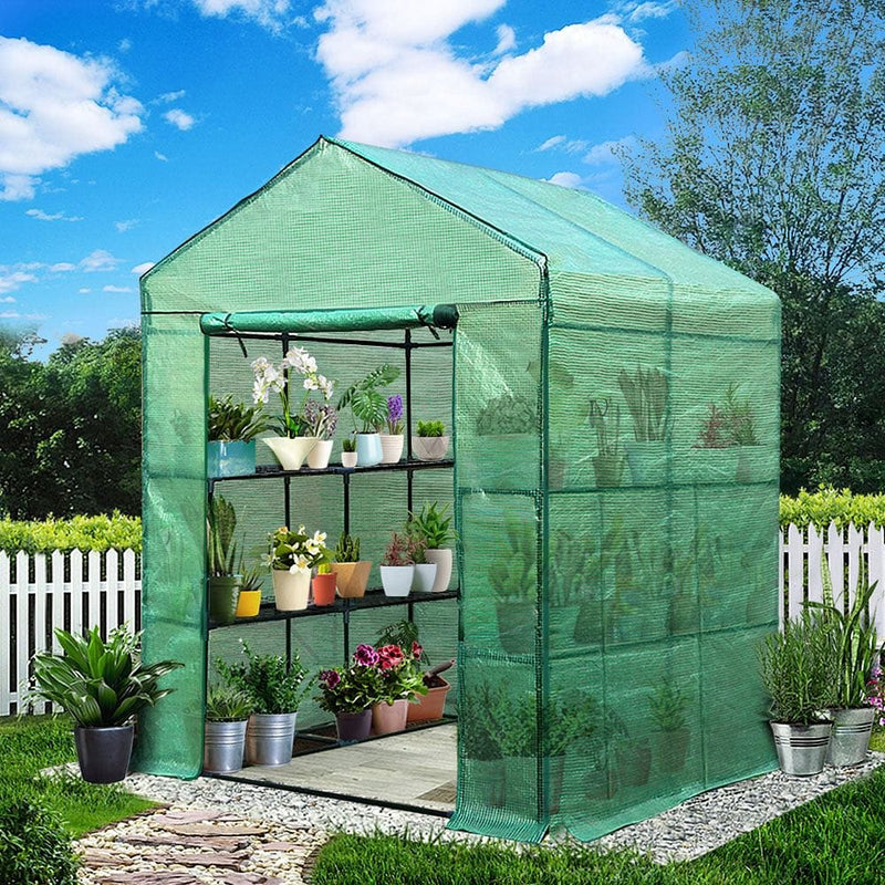 Greenfingers Greenhouse 1.4x1.55x2M Walk in Green House Tunnel Plant Garden Shed 8 Shelves