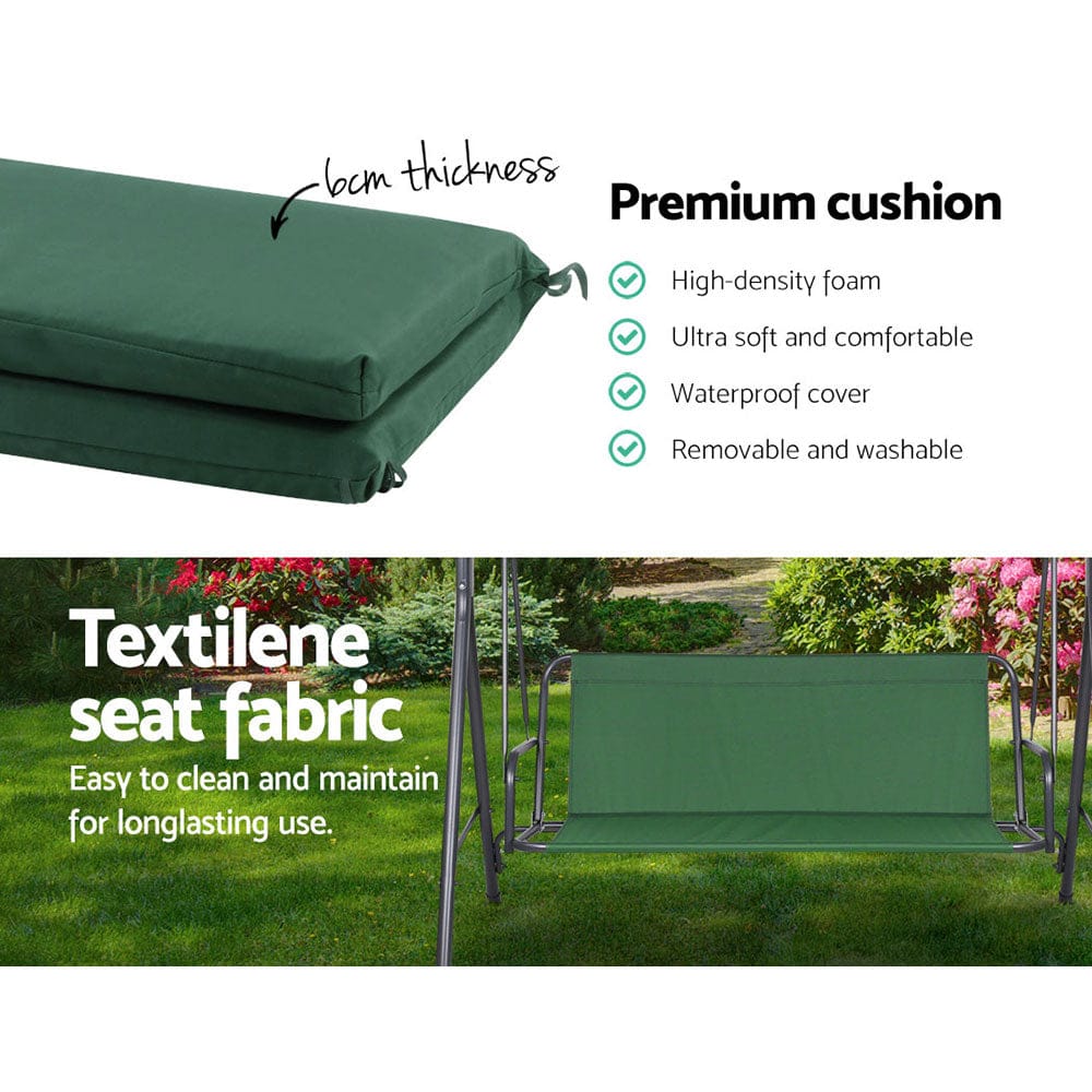 Gardeon Outdoor Swing Chair Garden Chair Bench Furniture Canopy 3 Seater Green