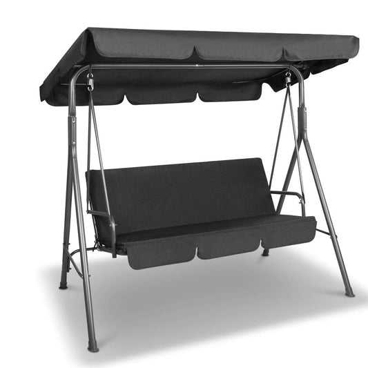 Gardeon Outdoor Swing Chair Garden Chair Bench Furniture Canopy 3 Seater Black