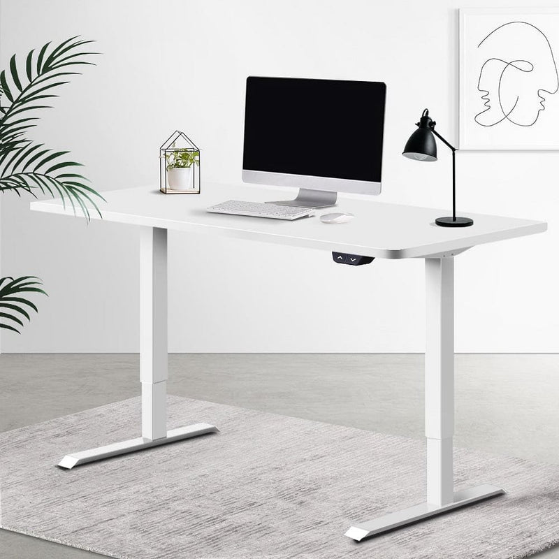 Electric Motorised Height Adjustable Standing Desk - White Frame with 140cm White Top