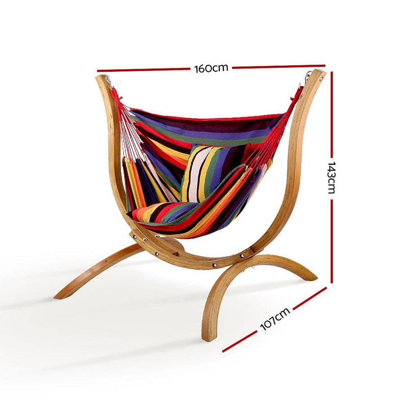 Gardeon Hammock Chair Timber Outdoor Furniture Camping with Wooden Stand
