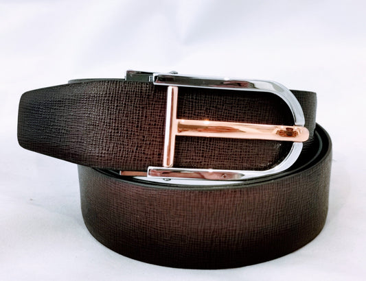 Noah - 2 way - Black & Brown Textured Formal Belt - U Buckle