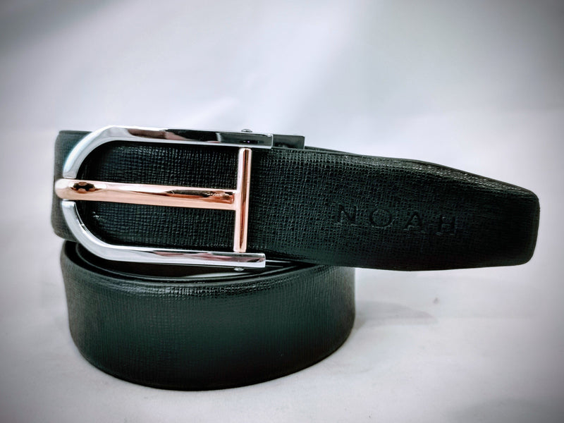 Noah - 2 way - Black & Brown Textured Formal Belt - U Buckle