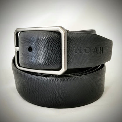 Noah - 2 way - Jet Black & Textured Black Leather Belt