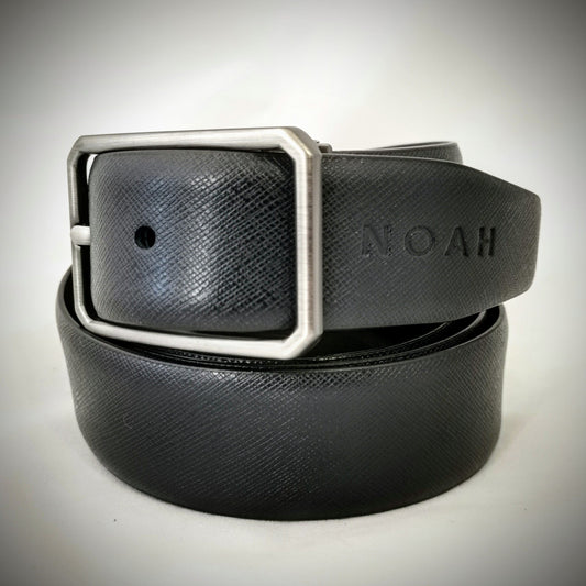 Noah - 2 way - Jet Black & Textured Black Leather Belt