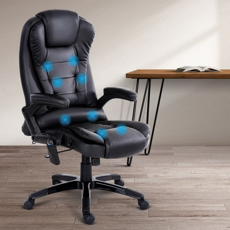 Artiss 8 Point Massage Office Chair Heated Seat Recliner PU Black