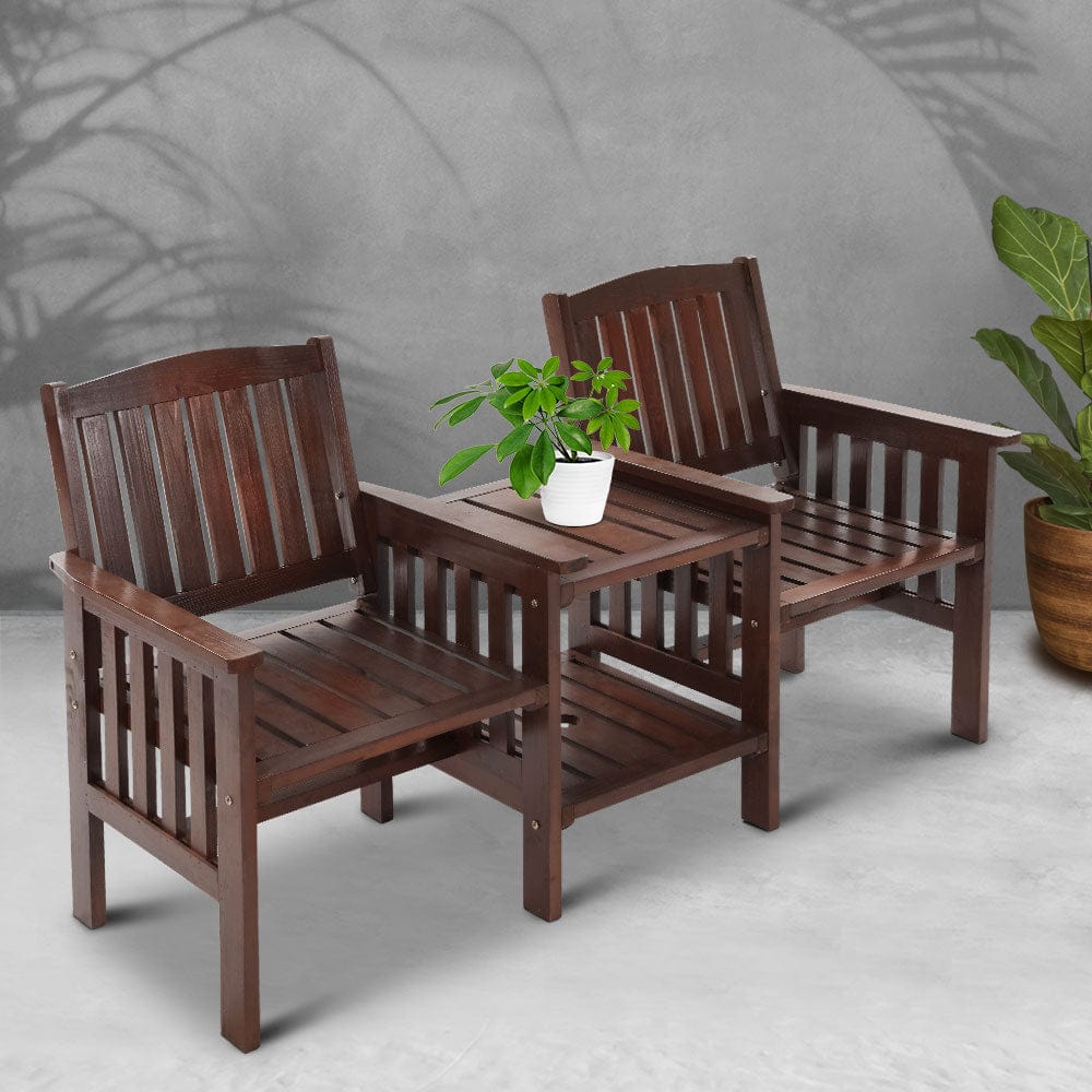 Gardeon Outdoor Garden Bench Loveseat Wooden Table Chairs Patio Furniture Charcoal