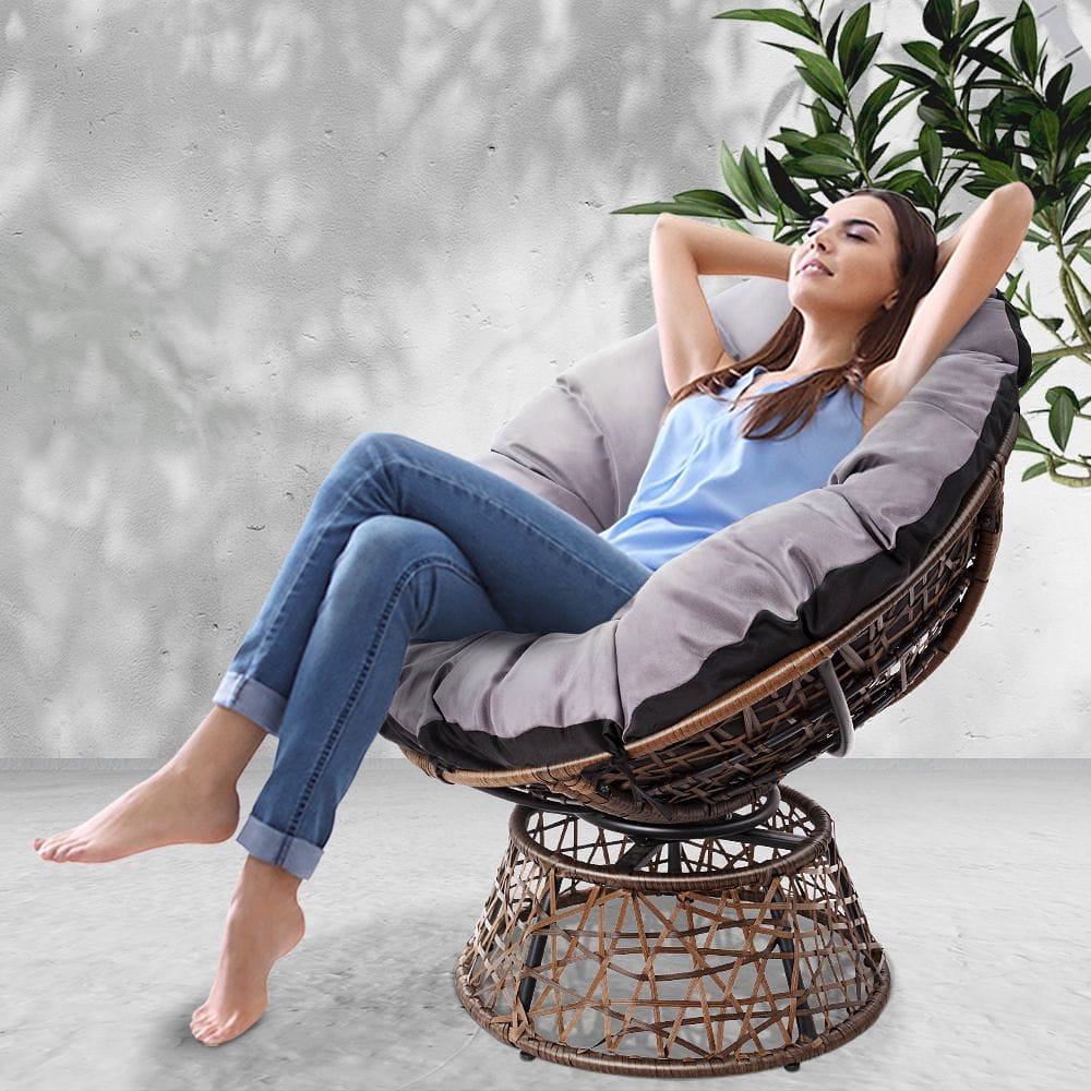 Gardeon Outdoor Chairs Outdoor Furniture Papasan Chair Wicker Patio Garden Brown