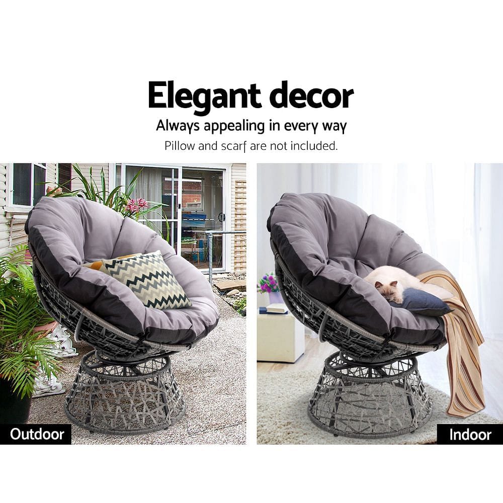 Gardeon Outdoor Chairs Outdoor Furniture Papasan Chair Wicker Patio Garden Grey