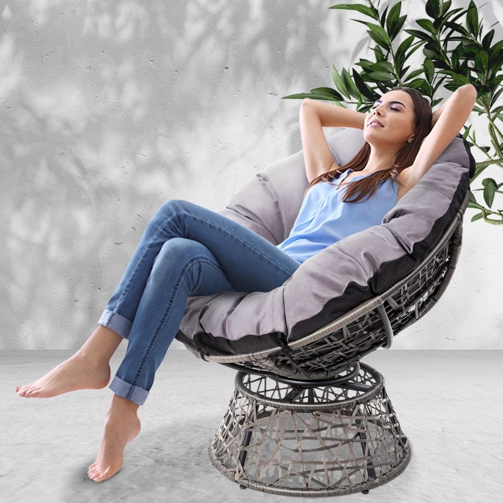 Gardeon Outdoor Chairs Outdoor Furniture Papasan Chair Wicker Patio Garden Grey
