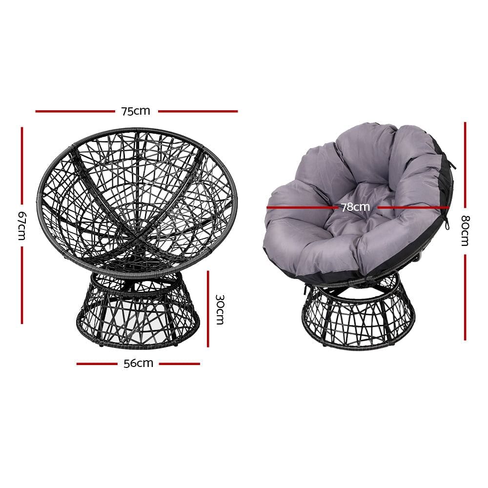 Gardeon Outdoor Lounge Setting Furniture Wicker Papasan Chairs Table Patio Black