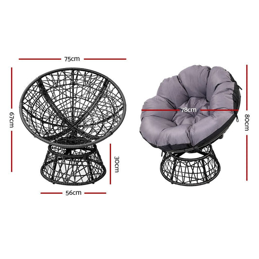 Gardeon Outdoor Lounge Setting Furniture Wicker Papasan Chairs Table Patio Black