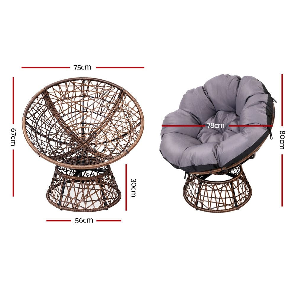 Gardeon Outdoor Lounge Setting Furniture Wicker Papasan Chairs Table Patio Brown