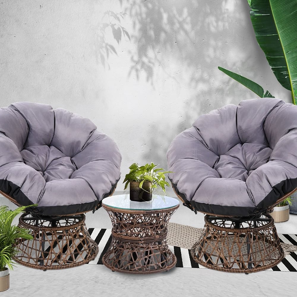Gardeon Outdoor Lounge Setting Furniture Wicker Papasan Chairs Table Patio Brown