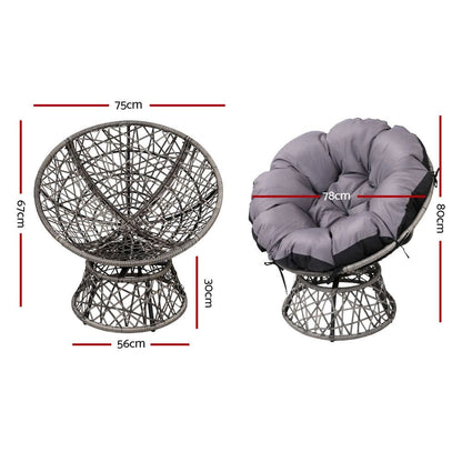 Gardeon Outdoor Lounge Setting Furniture Wicker Papasan Chairs Table Patio Grey