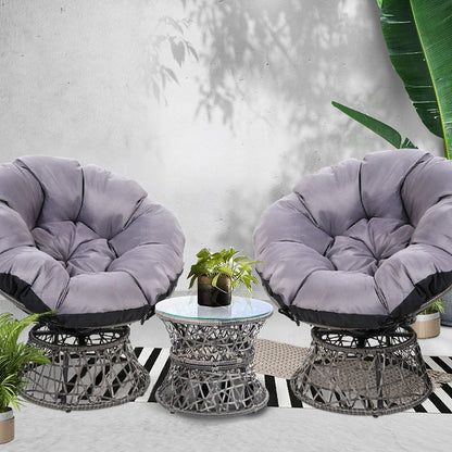 Gardeon Outdoor Lounge Setting Furniture Wicker Papasan Chairs Table Patio Grey