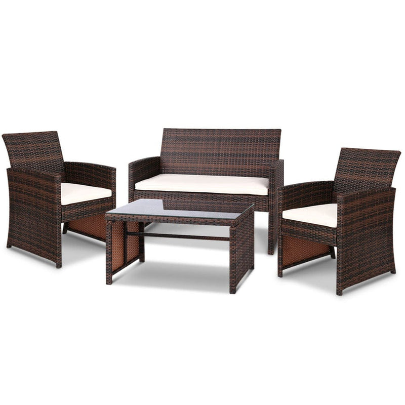 Gardeon 4 PCS Outdoor Lounge Setting Wicker Sofa Set Garden Furniture Brown