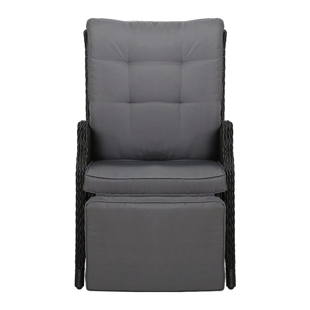 Gardeon 2PC Recliner Chairs Sun lounge Wicker Lounger Outdoor Furniture Adjustable Black