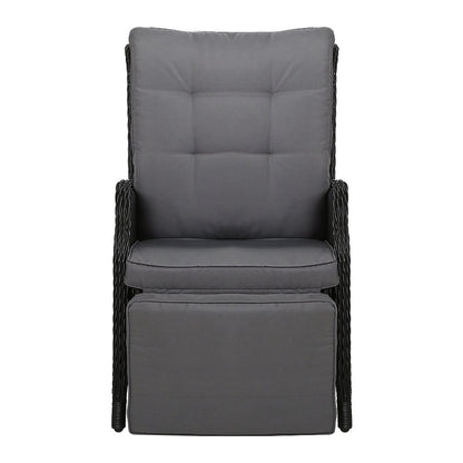 Gardeon 2PC Recliner Chairs Sun lounge Wicker Lounger Outdoor Furniture Adjustable Black