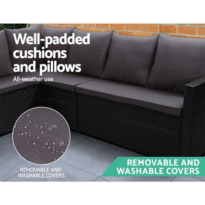 Gardeon Outdoor Furniture Dining Setting Sofa Set Lounge Wicker 8 Seater Black