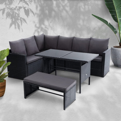 Gardeon Outdoor Furniture Dining Setting Sofa Set Lounge Wicker 8 Seater Black