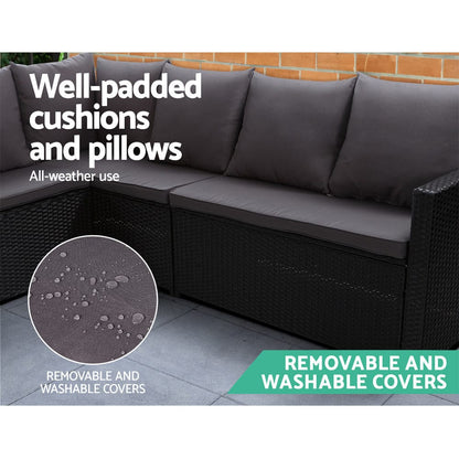 Gardeon Outdoor Dining Set Sofa Lounge Setting Chairs Table Bench Black Cover