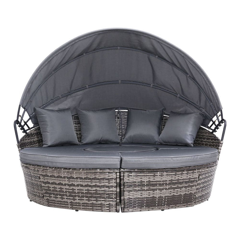 Gardeon Sun Lounge Setting Wicker Lounger Day Bed Patio Outdoor Furniture Grey