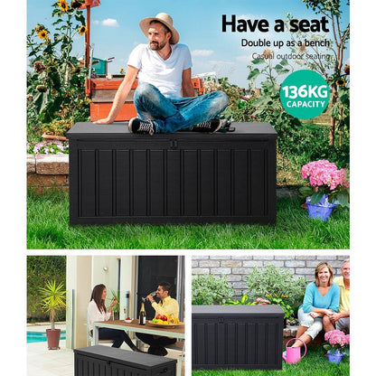 Gardeon Outdoor Storage Box 240L Container Lockable Garden Bench Tool Shed Black