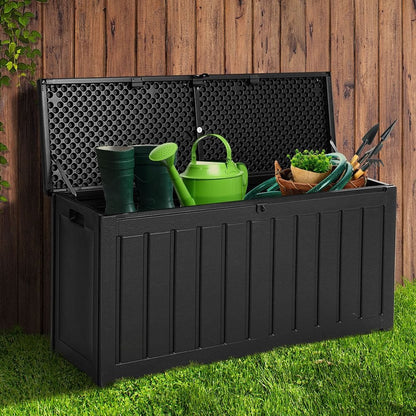 Gardeon Outdoor Storage Box 240L Container Lockable Garden Bench Tool Shed Black