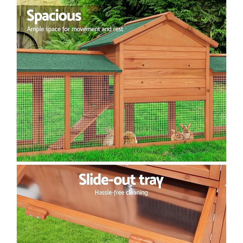 i.Pet Chicken Coop Rabbit Hutch 220cm x 44cm x 84cm Large Run Wooden Outdoor Bunny Cage House