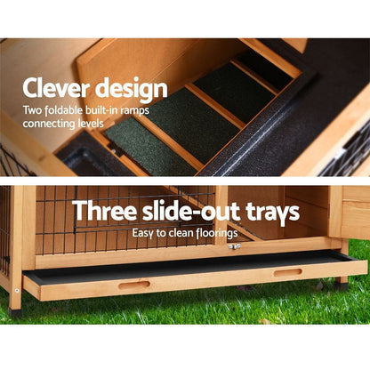 i.Pet Rabbit Hutch Chicken Coop 91.5cm x 46cm x 116.5cm Chicken Coop Large House Cage Run Wooden Outdoor