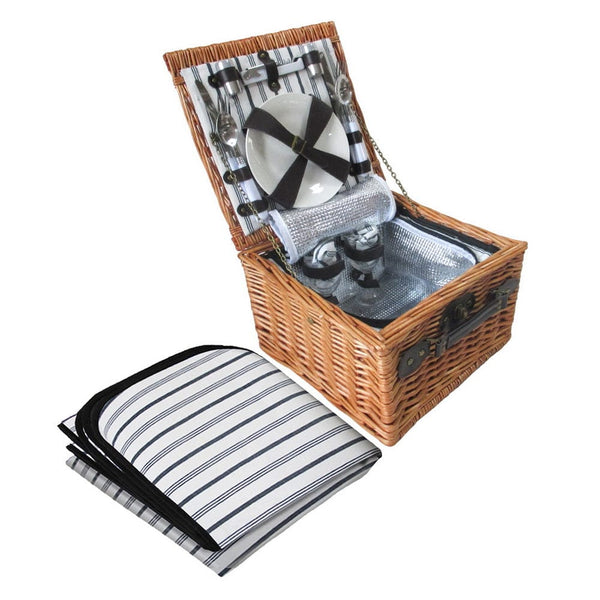 Alfresco� 2 Person Picnic Basket Set Vintage Outdoor Baskets Insulated Blanket