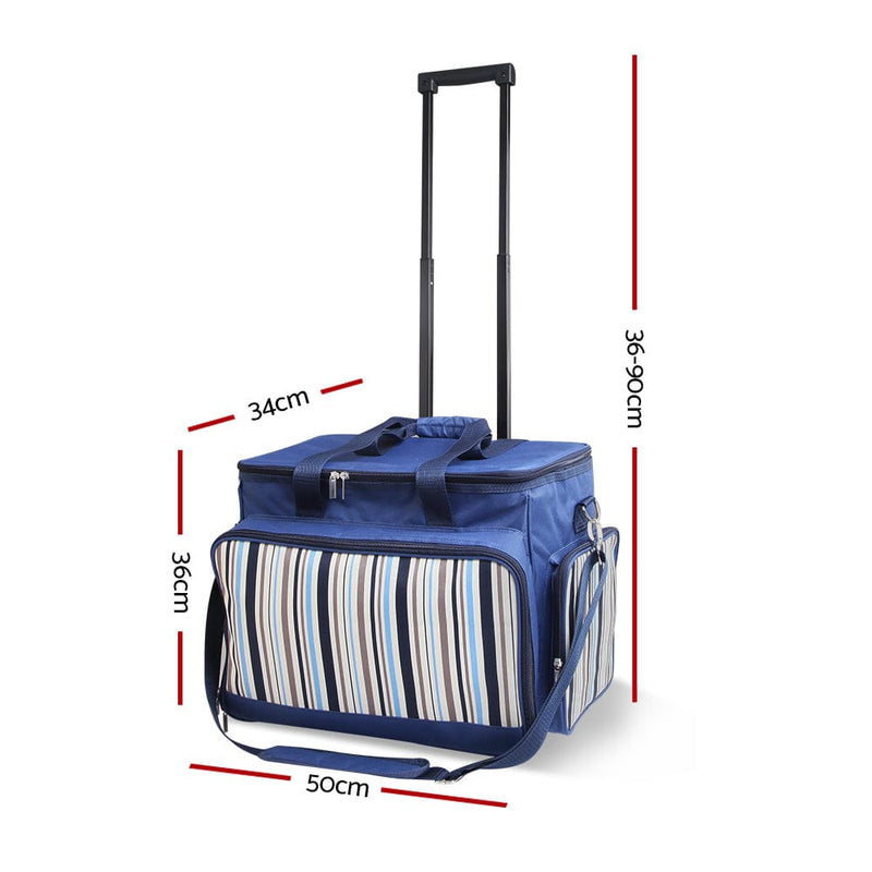 Alfresco 6 Person Picnic Basket Set Bag Wheels Insulated Trolley